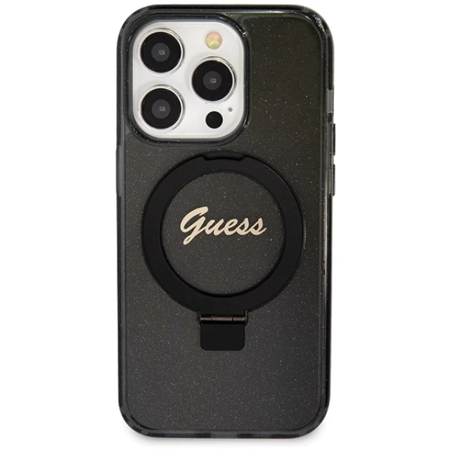 Чохол Guess Ring Stand Script Glitter для iPhone 14 Pro Black with MagSafe (GUHMP14LHRSGSK)