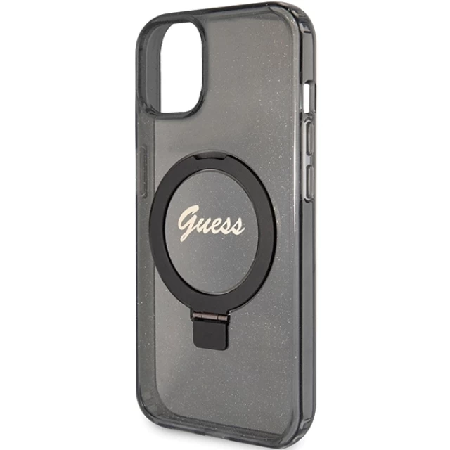 Чехол Guess Ring Stand Script Glitter для iPhone 15 Black with MagSafe (GUHMP15SHRSGSK)