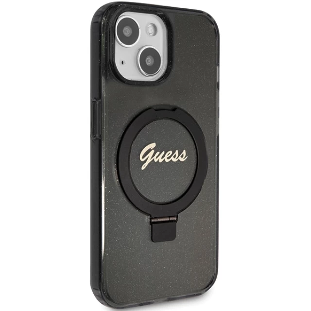 Чехол Guess Ring Stand Script Glitter для iPhone 15 Plus Black with MagSafe (GUHMP15MHRSGSK)