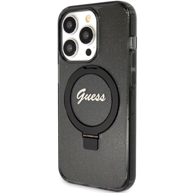 Чехол Guess Ring Stand Script Glitter для iPhone 15 Pro Black with MagSafe (GUHMP15LHRSGSK)