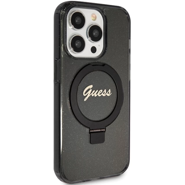 Чохол Guess Ring Stand Script Glitter для iPhone 15 Pro Black with MagSafe (GUHMP15LHRSGSK)