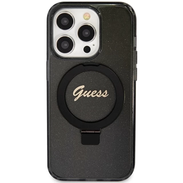 Чохол Guess Ring Stand Script Glitter для iPhone 15 Pro Max Black with MagSafe (GUHMP15XHRSGSK)