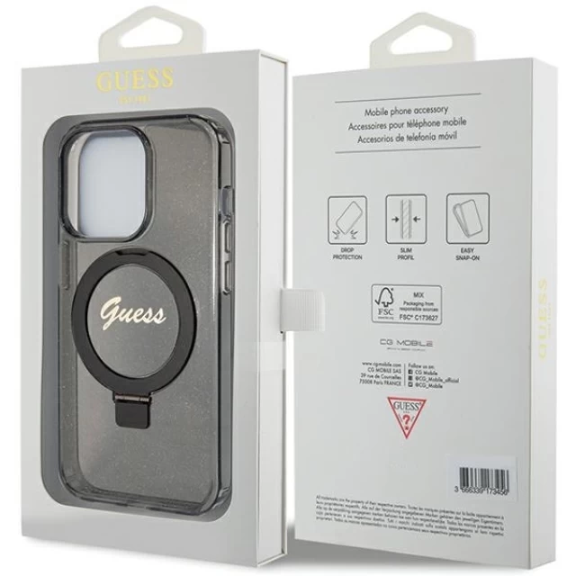 Чохол Guess Ring Stand Script Glitter для iPhone 15 Pro Max Black with MagSafe (GUHMP15XHRSGSK)