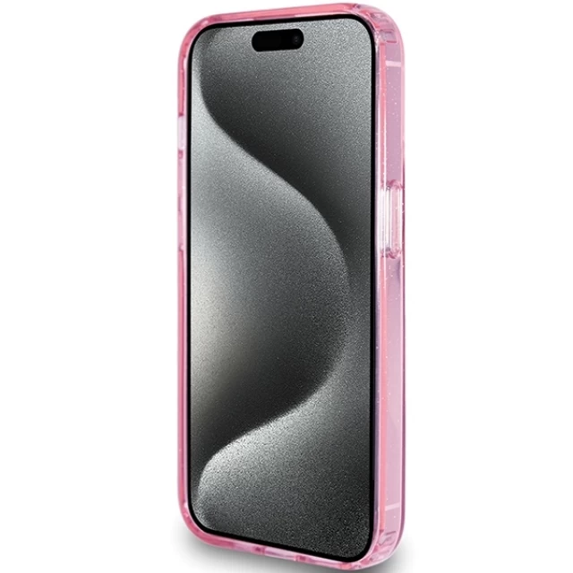 Чохол Guess Ring Stand Script Glitter для iPhone 15 Pro Pink with MagSafe (GUHMP15LHRSGSP)