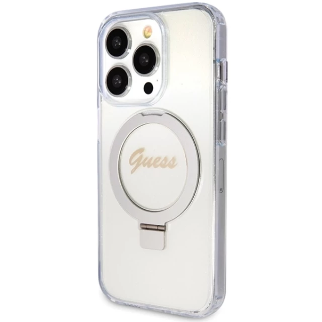 Чехол Guess Ring Stand Script Glitter для iPhone 15 Pro Transparent with MagSafe (GUHMP15LHRSGSD)