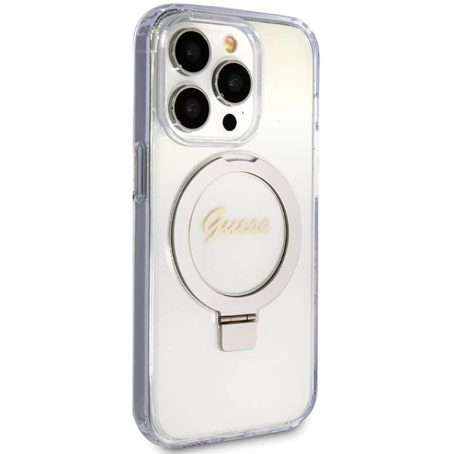 Чохол Guess Ring Stand Script Glitter для iPhone 15 Pro Transparent with MagSafe (GUHMP15LHRSGSD)