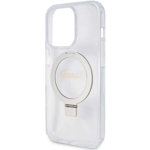 Чохол Guess Ring Stand Script Glitter для iPhone 15 Pro Transparent with MagSafe (GUHMP15LHRSGSD)