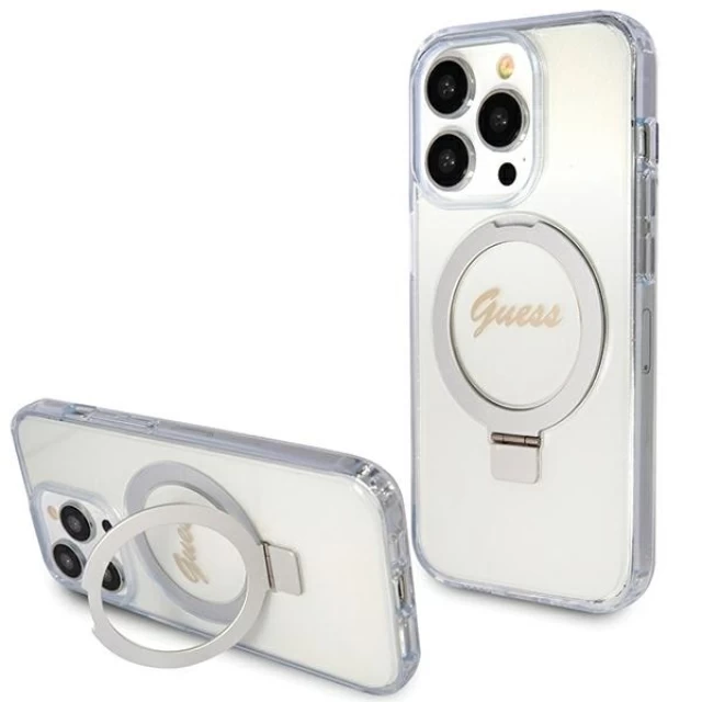 Чехол Guess Ring Stand Script Glitter для iPhone 15 Pro Max Transparent with MagSafe (GUHMP15XHRSGSD)