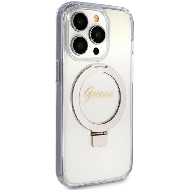 Чохол Guess Ring Stand Script Glitter для iPhone 15 Pro Max Transparent with MagSafe (GUHMP15XHRSGSD)