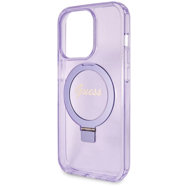 Чехол Guess Ring Stand Script Glitter для iPhone 13 Pro Purple with MagSafe (GUHMP13LHRSGSU)