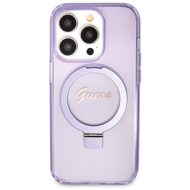 Чохол Guess Ring Stand Script Glitter для iPhone 13 Pro Max Purple with MagSafe (GUHMP13XHRSGSU)