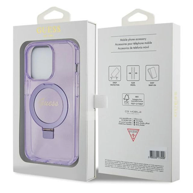 Чохол Guess Ring Stand Script Glitter для iPhone 13 Pro Max Purple with MagSafe (GUHMP13XHRSGSU)