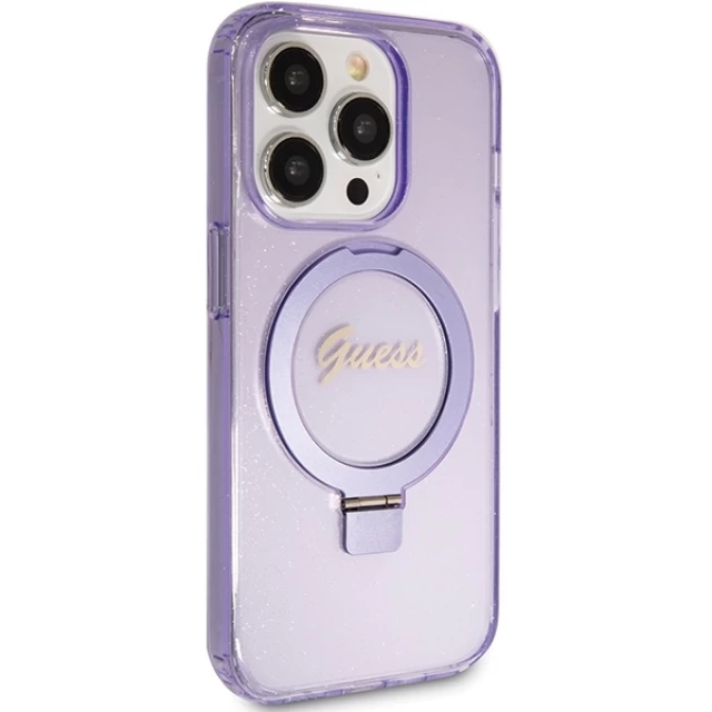 Чохол Guess Ring Stand Script Glitter для iPhone 15 Pro Purple with MagSafe (GUHMP15LHRSGSU)