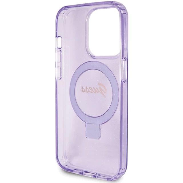 Чехол Guess Ring Stand Script Glitter для iPhone 15 Pro Purple with MagSafe (GUHMP15LHRSGSU)
