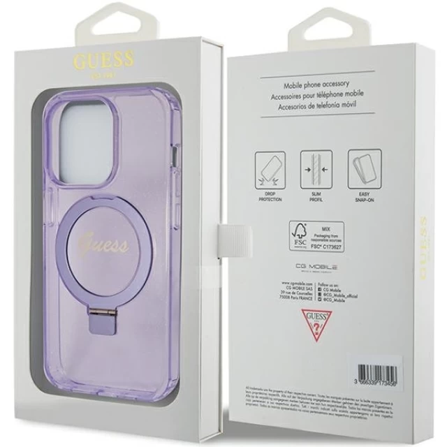 Чохол Guess Ring Stand Script Glitter для iPhone 15 Pro Max Purple with MagSafe (GUHMP15XHRSGSU)