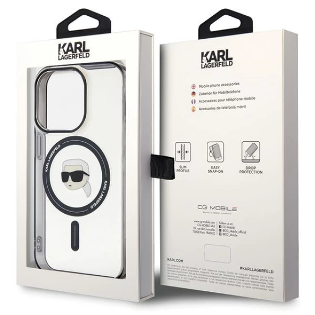 Чехол Karl Lagerfeld IML Karl`s Head для iPhone 15 Pro Max Transparent with MagSafe (KLHMP15XHKHNOTK)