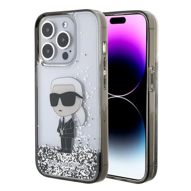 Чохол Karl Lagerfeld Liquid Glitter Ikonik для iPhone 15 Pro Transparent (KLHCP15LLKKNSK)
