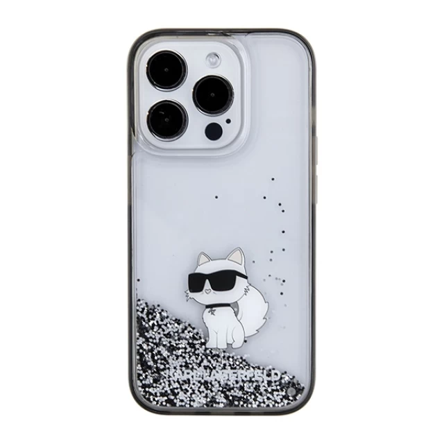 Чохол Karl Lagerfeld Liquid Glitter Choupette для iPhone 15 Pro Transparent (KLHCP15LLKCNSK)