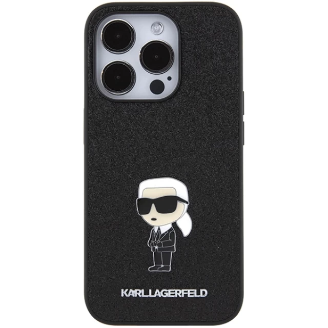 Чохол Karl Lagerfeld Fixed Glitter Ikonik Logo Metal Pin для iPhone 15 Pro Black (KLHCP15LGKNPSK)