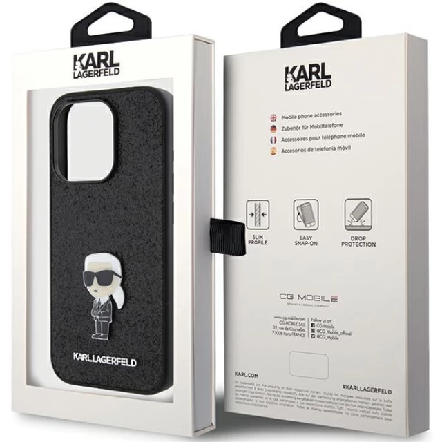 Чехол Karl Lagerfeld Fixed Glitter Ikonik Logo Metal Pin для iPhone 15 Pro Black (KLHCP15LGKNPSK)