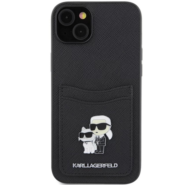 Чохол Karl Lagerfeld Saffiano Cardslot Karl&Choupette Metal Pin для iPhone 15 Black (KLHCP15SSAPKCNPK)