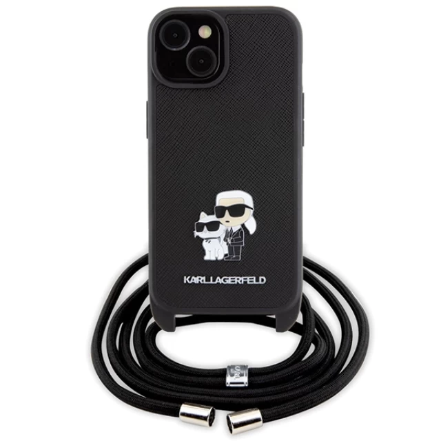 Чохол Karl Lagerfeld Crossbody Saffiano Metal Pin Karl & Choupette для iPhone 15 Black (KLHCP15SSAKCPSK)