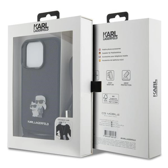 Чехол Karl Lagerfeld Crossbody Saffiano Metal Pin Karl & Choupette для iPhone 15 Pro Black (KLHCP15LSAKCPSK)
