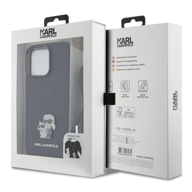 Чохол Karl Lagerfeld Crossbody Saffiano Metal Pin Karl & Choupette для iPhone 15 Pro Max Black (KLHCP15XSAKCPSK)