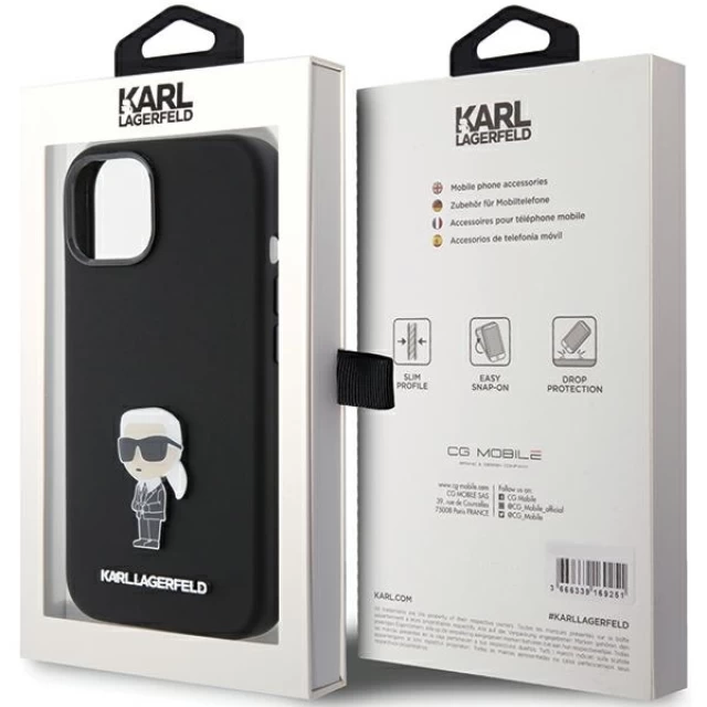 Чехол Karl Lagerfeld Silicone Ikonik Metal Pin для iPhone 15 Plus Black (KLHCP15MSMHKNPK)