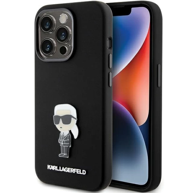 Чехол Karl Lagerfeld Silicone Ikonik Metal Pin для iPhone 15 Pro Black (KLHCP15LSMHKNPK)