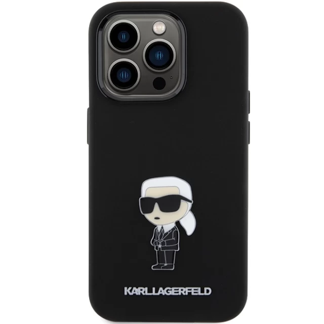 Чехол Karl Lagerfeld Silicone Ikonik Metal Pin для iPhone 15 Pro Black (KLHCP15LSMHKNPK)