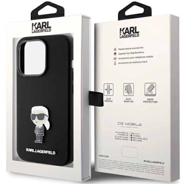 Чехол Karl Lagerfeld Silicone Ikonik Metal Pin для iPhone 15 Pro Black (KLHCP15LSMHKNPK)