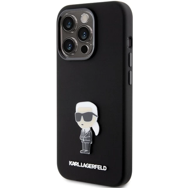 Чехол Karl Lagerfeld Silicone Ikonik Metal Pin для iPhone 15 Pro Max Black (KLHCP15XSMHKNPK)