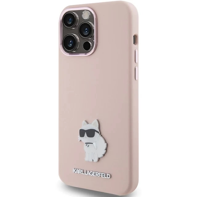 Чохол Karl Lagerfeld Silicone Choupette Metal Pin для iPhone 15 Pro Pink (KLHCP15LSMHCNPP)