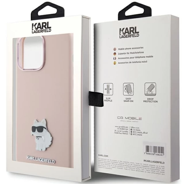 Чохол Karl Lagerfeld Silicone Choupette Metal Pin для iPhone 15 Pro Pink (KLHCP15LSMHCNPP)