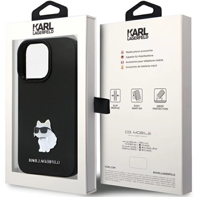 Чехол Karl Lagerfeld Silicone C Metal Pin для iPhone 14 Pro Black (KLHCP14LSMHCNPK)
