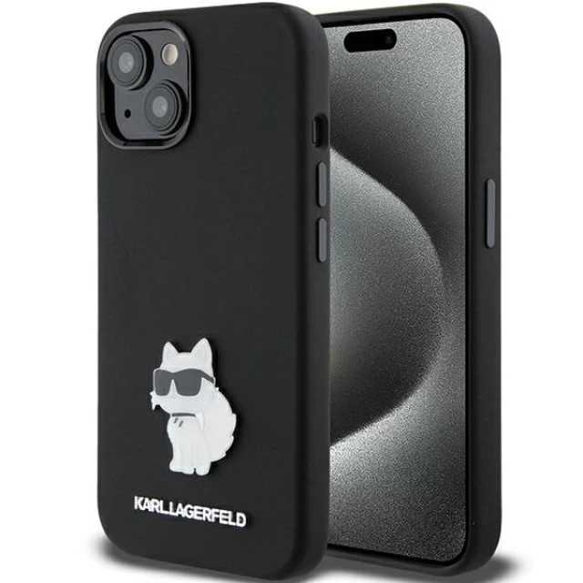 Чехол Karl Lagerfeld Silicone Choupette Metal Pin для iPhone 15 Black (KLHCP15SSMHCNPK)