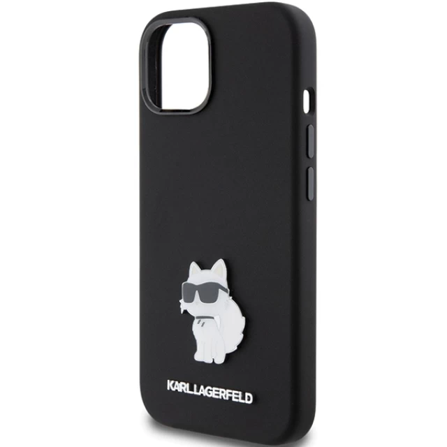 Чехол Karl Lagerfeld Silicone Choupette Metal Pin для iPhone 15 Black (KLHCP15SSMHCNPK)