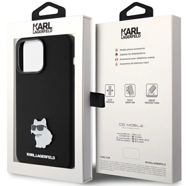 Чехол Karl Lagerfeld Silicone Choupette Metal Pin для iPhone 15 Pro Black (KLHCP15LSMHCNPK)