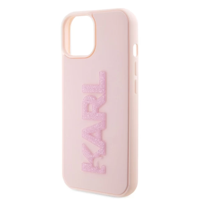 Чехол Karl Lagerfeld 3D Rubber Glitter Logo для iPhone 15 Pink (KLHCP15S3DMBKCP)