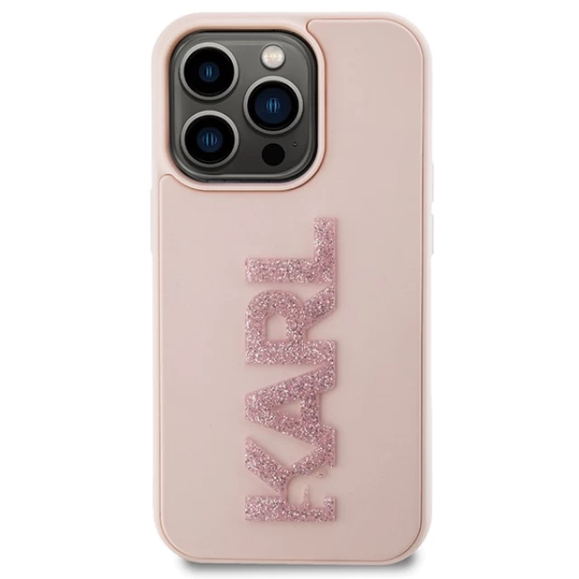 Чехол Karl Lagerfeld 3D Rubber Glitter Logo для iPhone 15 Pro Pink (KLHCP15L3DMBKCP)