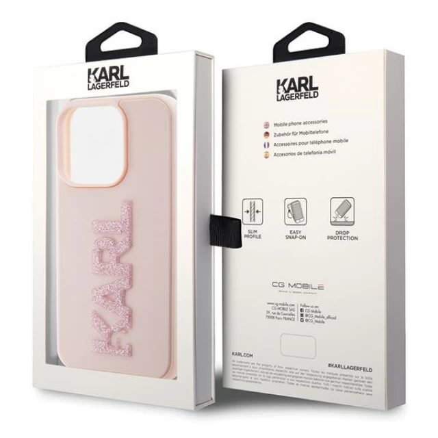 Чохол Karl Lagerfeld 3D Rubber Glitter Logo для iPhone 15 Pro Pink (KLHCP15L3DMBKCP)