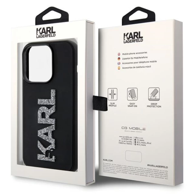 Чехол Karl Lagerfeld 3D Rubber Glitter Logo для iPhone 15 Pro Black (KLHCP15L3DMBKCK)