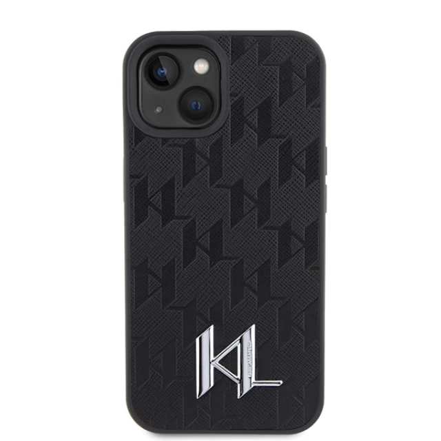 Чехол Karl Lagerfeld Leather Monogram Hot Stamp Metal Logo для iPhone 15 Black (KLHCP15SPKLPKLK)