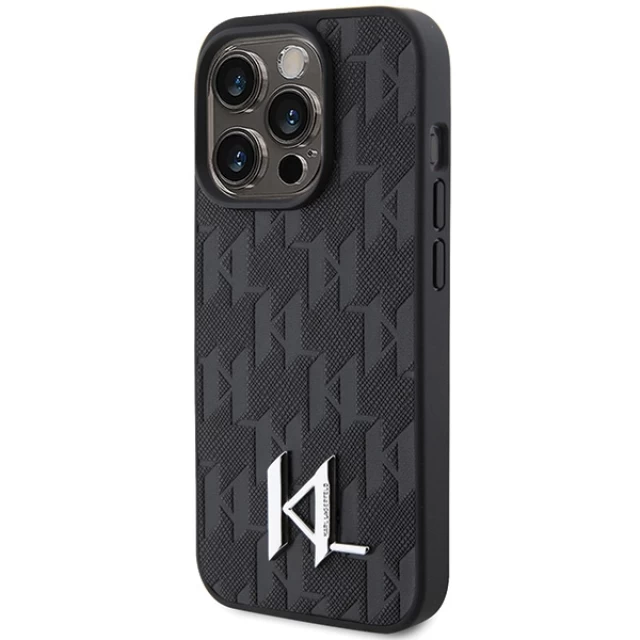 Чехол Karl Lagerfeld Leather Monogram Hot Stamp Metal Logo для iPhone 15 Pro Max Black (KLHCP15XPKLPKLK)