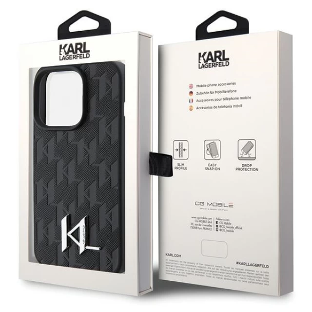 Чохол Karl Lagerfeld Leather Monogram Hot Stamp Metal Logo для iPhone 15 Pro Max Black (KLHCP15XPKLPKLK)