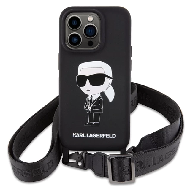 Чехол Karl Lagerfeld Crossbody Silicone Ikonik для iPhone 15 Pro Max Black (KLHCP15XSCBSKNK)