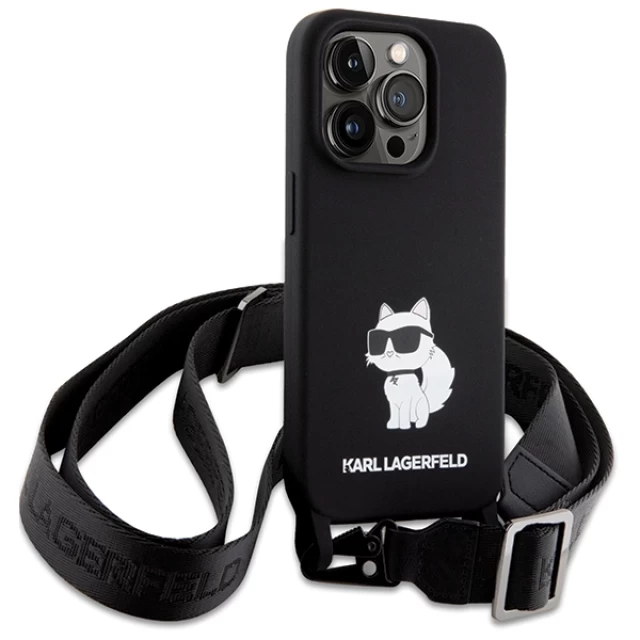 Чехол Karl Lagerfeld Crossbody Silicone Choupette для iPhone 15 Pro Black (KLHCP15LSCBSCNK)