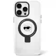Чехол Karl Lagerfeld Ring Stand Karl Head для iPhone 15 Pro White with MagSafe (KLHMP15LHMRSKHH)