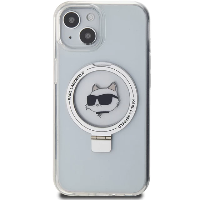 Чехол Karl Lagerfeld Ring Stand Choupette Head для iPhone 15 White with MagSafe (KLHMP15SHMRSCHH)